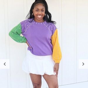 Colorful Pearl-Embellished Sweater